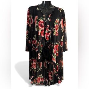 Emma & Olive Floral Black and Red Women's Cardigan/Kimono Size M